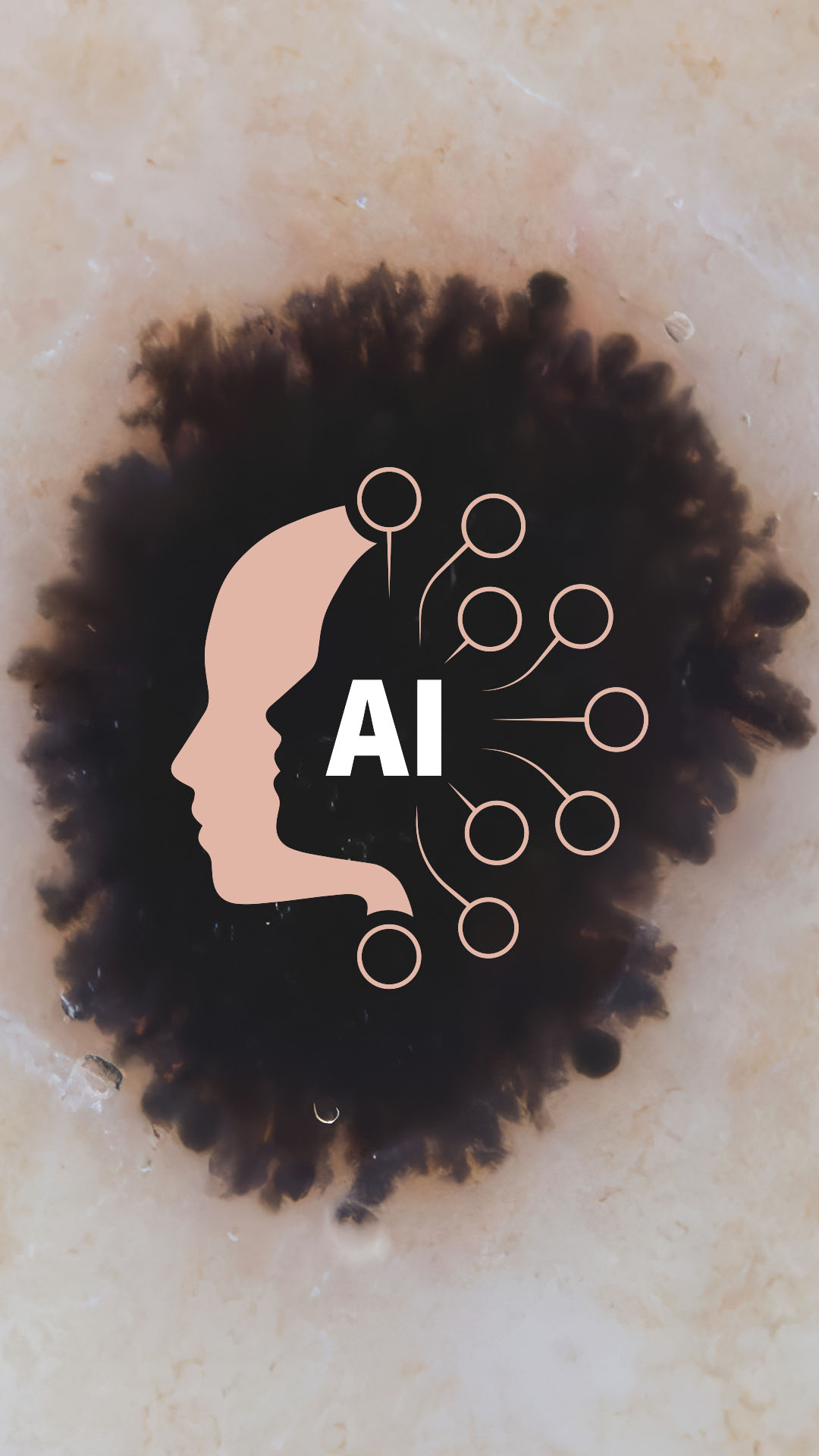 Symbolbild für KI-gestützte Hautbildanalyse mit grafischem Kopfprofil und AI-Zeichen