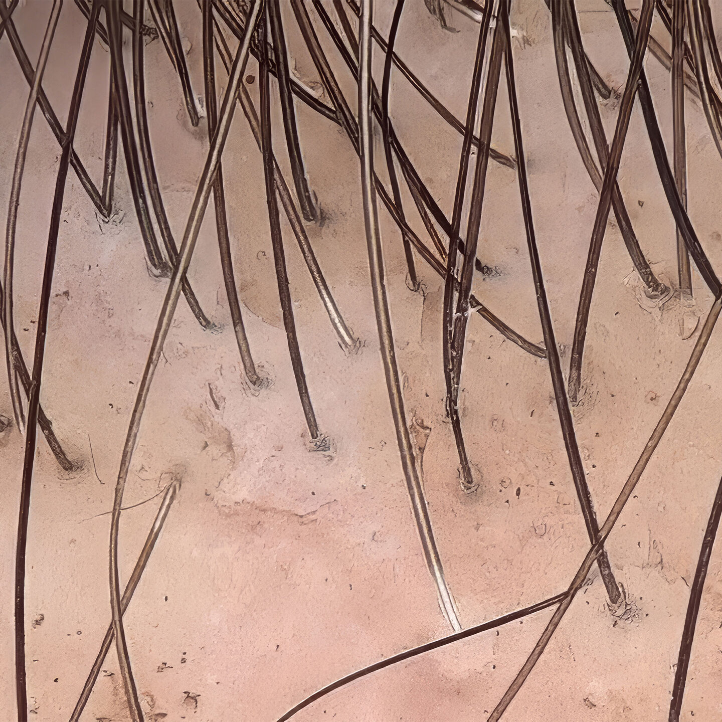 Trichoskopische Aufnahme der Kopfhaut mit Haarwurzeln