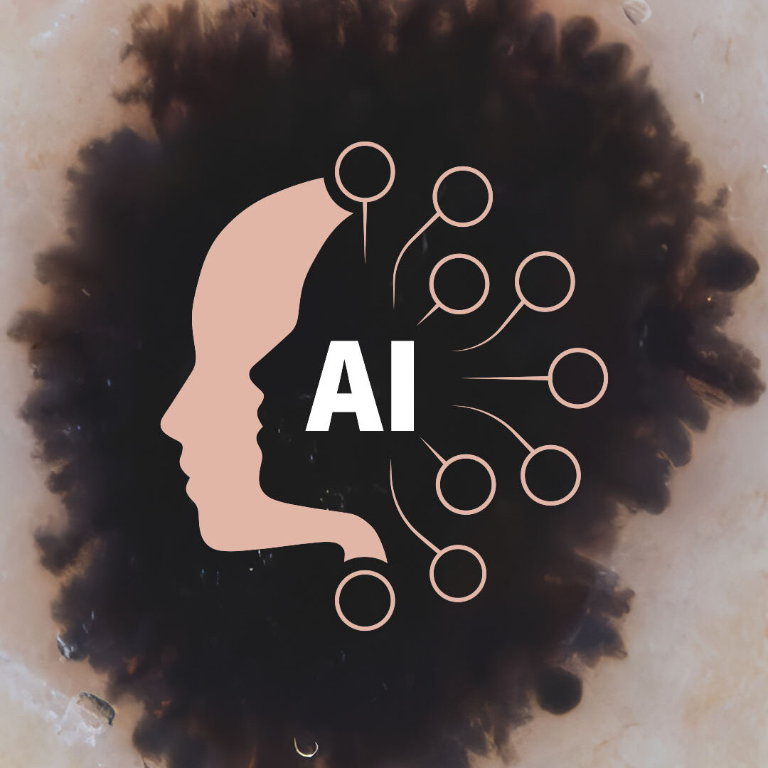 Symbolbild für KI-gestützte Hautbildanalyse mit grafischem Kopfprofil und AI-Zeichen